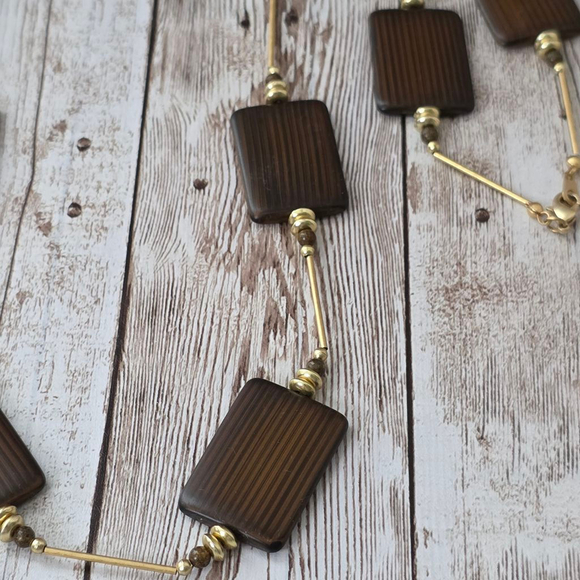 Women's Bamboo Necklace Brown and Gold - Picture 2 of 4